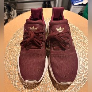 adidas Burgundy Knit Athletic Sneakers with White Soles